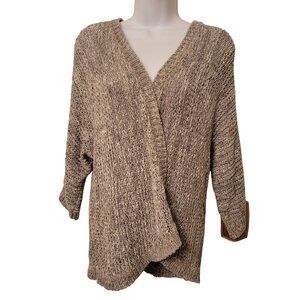 Eileen Fisher Open Front Knit Cardigan Sweater M Italian Yarn Gray Layering Wint